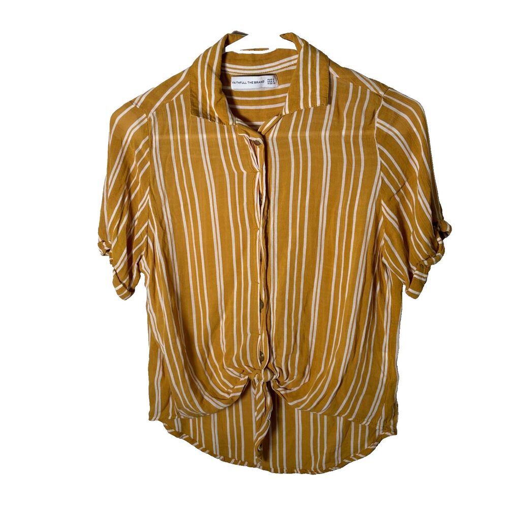 Faithful The Brand Shirt Women's 2 Button Up Collared Short Sleeve Casual
